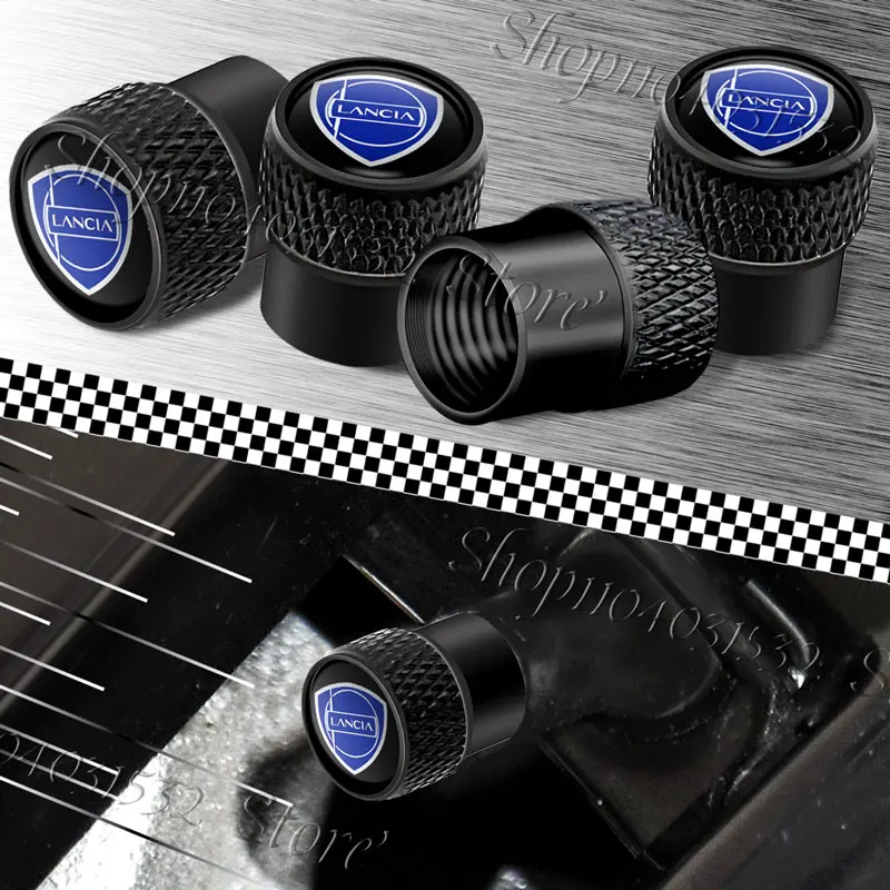 4Pcs/Set Emblem Metal Car Wheel Tire Valve Caps Stem Case Covers Accessories For Lancia Logo Ypsilon Kappa Delta 3 Musa Voyage