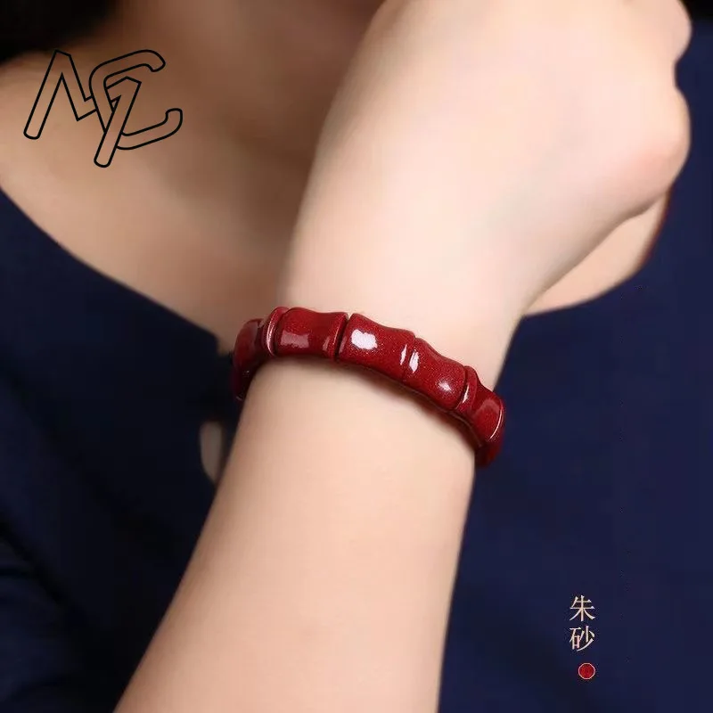 Luxury Red Cinnabar Chinesebamboo Joint Hand Woven Bracelet Bangle Real Natural Jewelry Women Accessories Gifts Trendy women