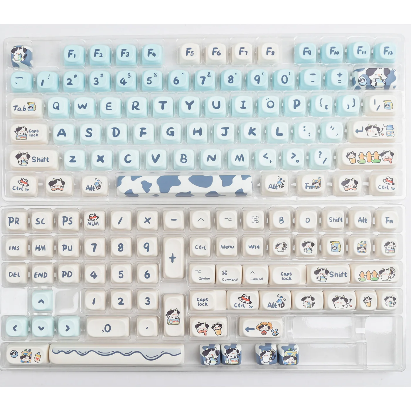 Gradient Cow Keycaps Cute Ranch MOA Height PBT Thermal Sublimation Keycaps Suitable for 68 /75 /98/104 Mechanical Keyboards Gift