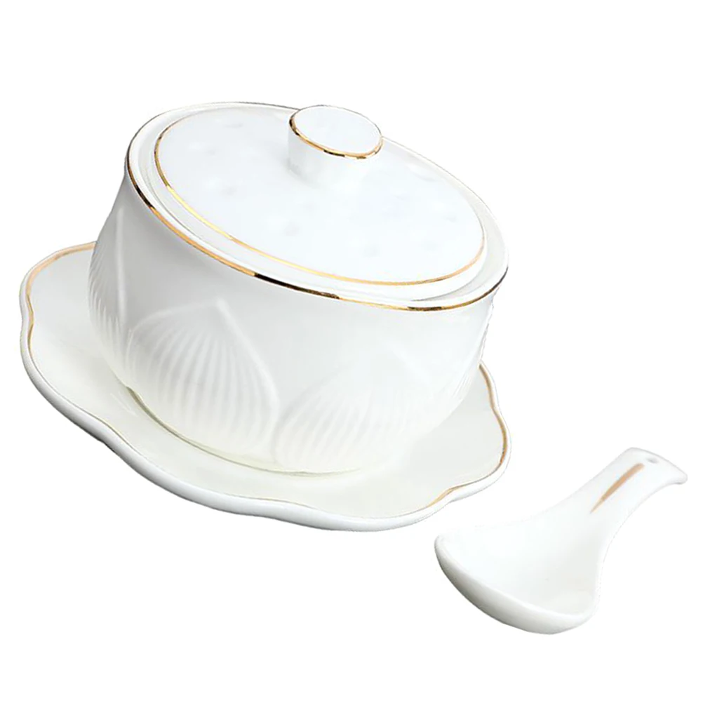 

1Set Ceramic Stew Pot Lidded Soup Bowl Set Small Size for Kitchen Restaurant Camping Multi Functional Steaming Soup Making Easy
