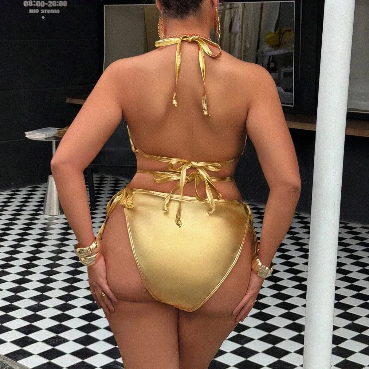 Gold Big Bikini Push Up Women Swimsuit High Waist Plus Size Swimwear Split Bathing Suit Biquine Brasileiro Micro Bikini Set view 2