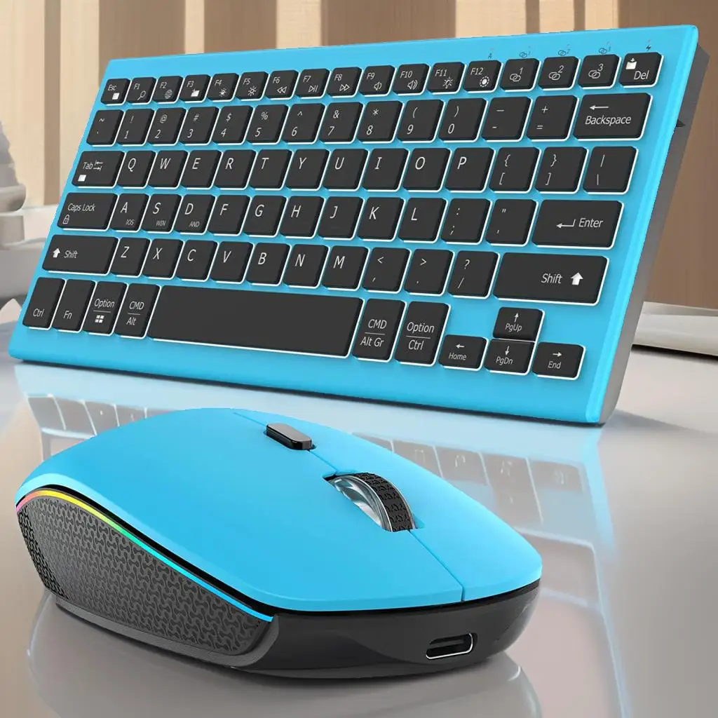 USB Wireless Keyboard and Mouse Mac Windows Android 7 Color backlight +2.4G rechargeable Bluetooth keyboard and mouse