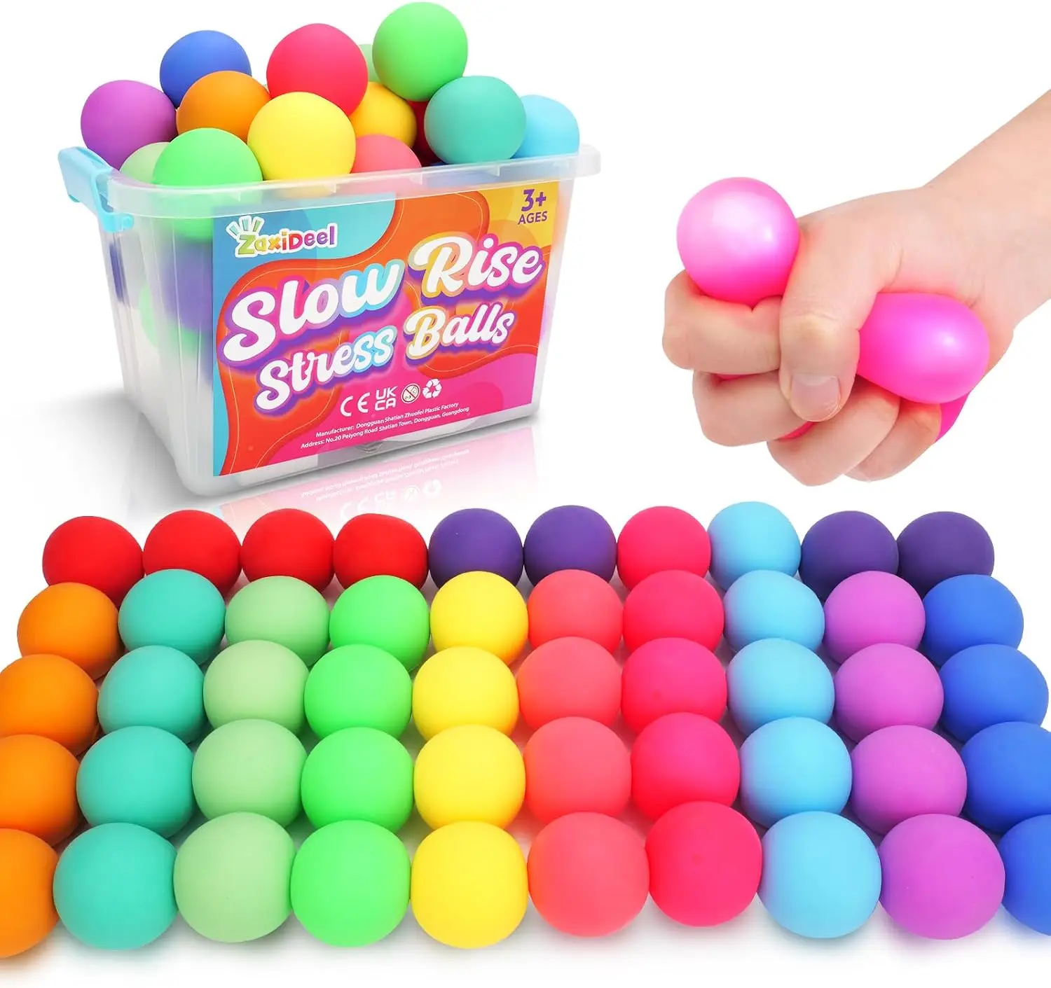 50 Pack Slow Rise Stress Ball with Carry Case, 2.5