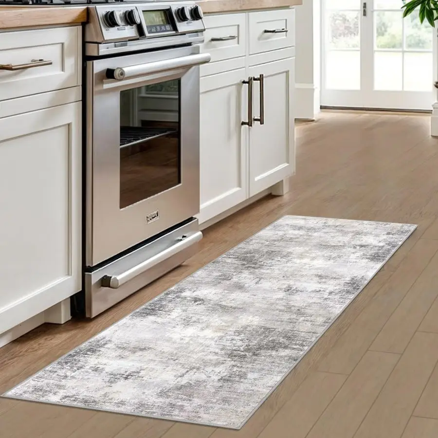 سجادة عداء تجريدية 2 × 6 قدم قابلة للغسل للممرات، عداء مطبخ غير قابل للانزلاق مطبوع من الصوف الصناعي مدخل عداء داخلي، وضع