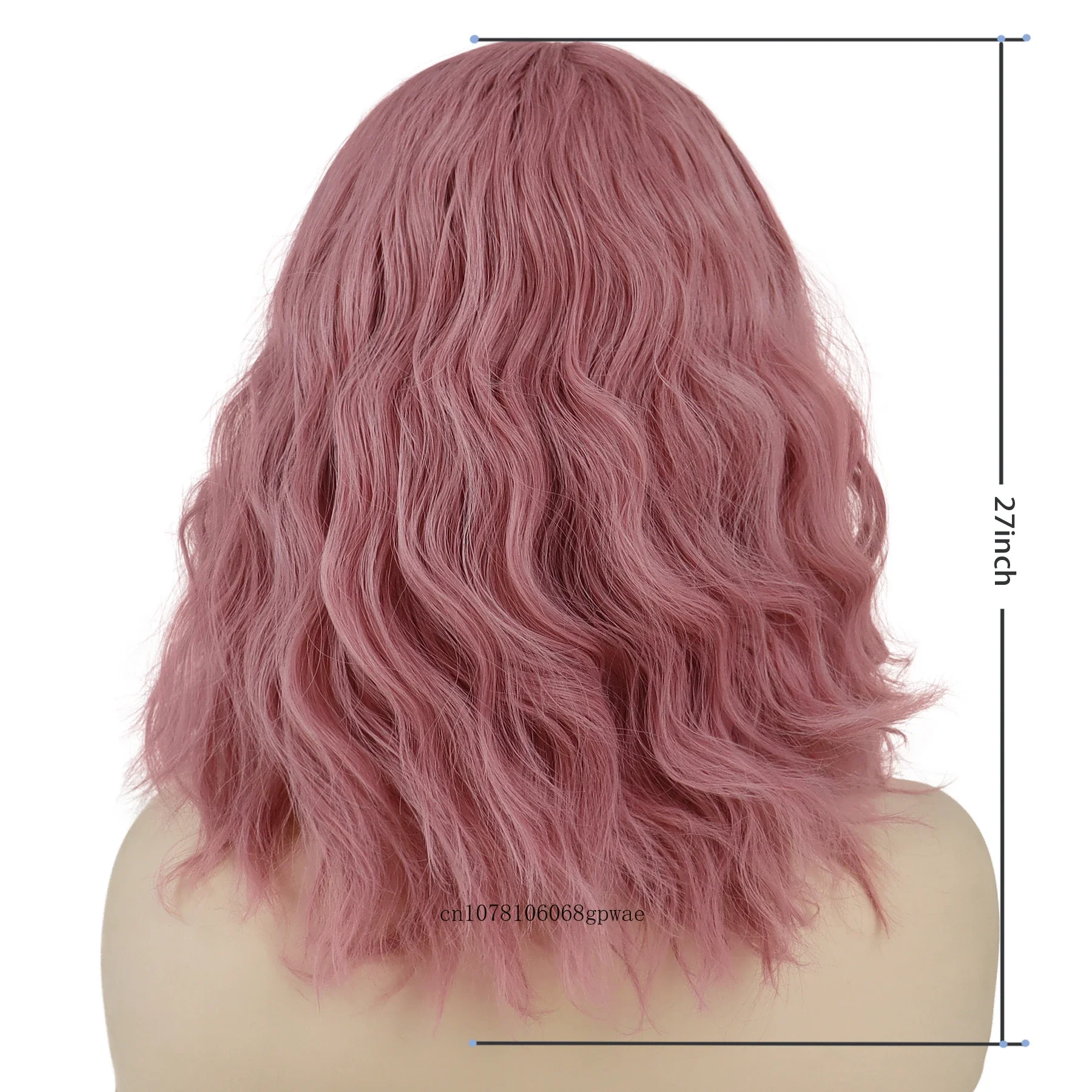 Synthetic Short Wave Wig for Women Girls Natural Pink Wigs with Bangs Cosplay Costume Halloween Party High Temperature Fiber