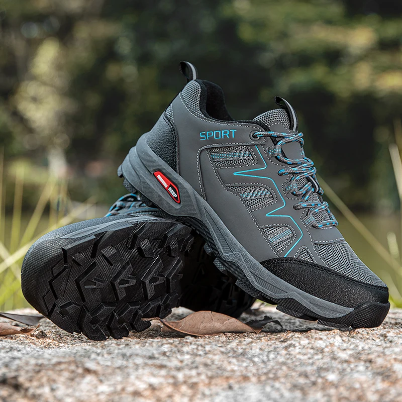 

Уличная походная обувь, мужская противоскользящая легкая спортивная обувь с низким берцем, мужская мягкая дышащая повседневная спортивная обувь на плоской подошве со шнуровкой