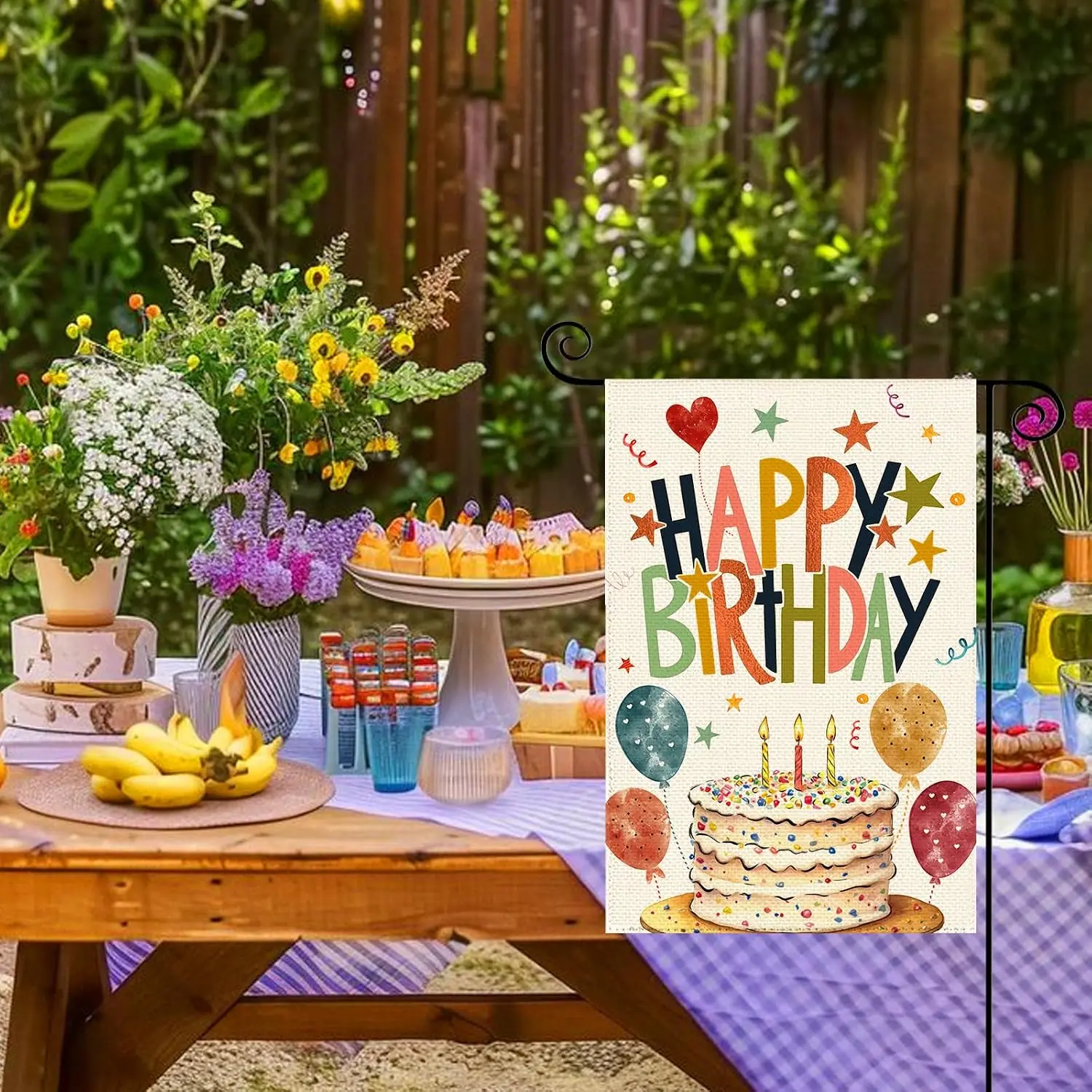Happy Birthday Cute Cake Garden Flag 12 x 18 Inch Double Sided, Party Colorful Balloon Vertical Small Mini Flag Four Seasons kkz