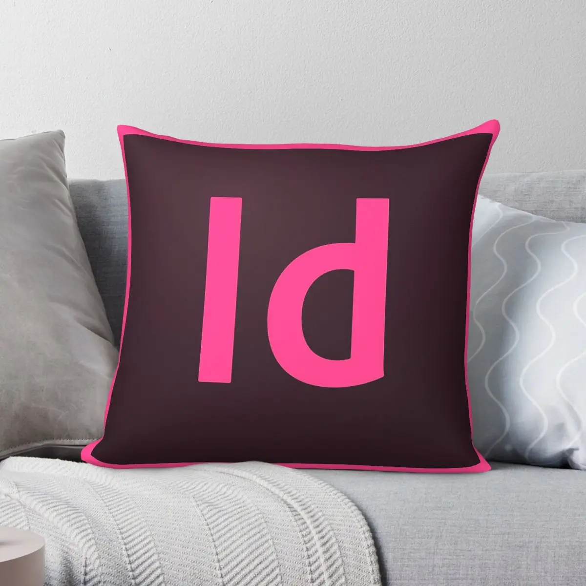 Funda de almohada cuadrada con logotipo de Adobe InDesign, funda de almohada decorativa con cremallera, de poliéster, lino, terciopelo, funda para cojín de sofá