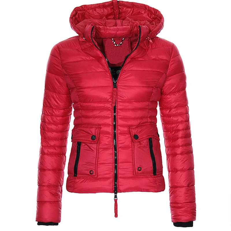 

New Women Winter Parka Warm Overcot Puffer Jackets and Coats Fashion Slim Fit Solid Casual Zipper Hooded Parkas Jacket Outerwear