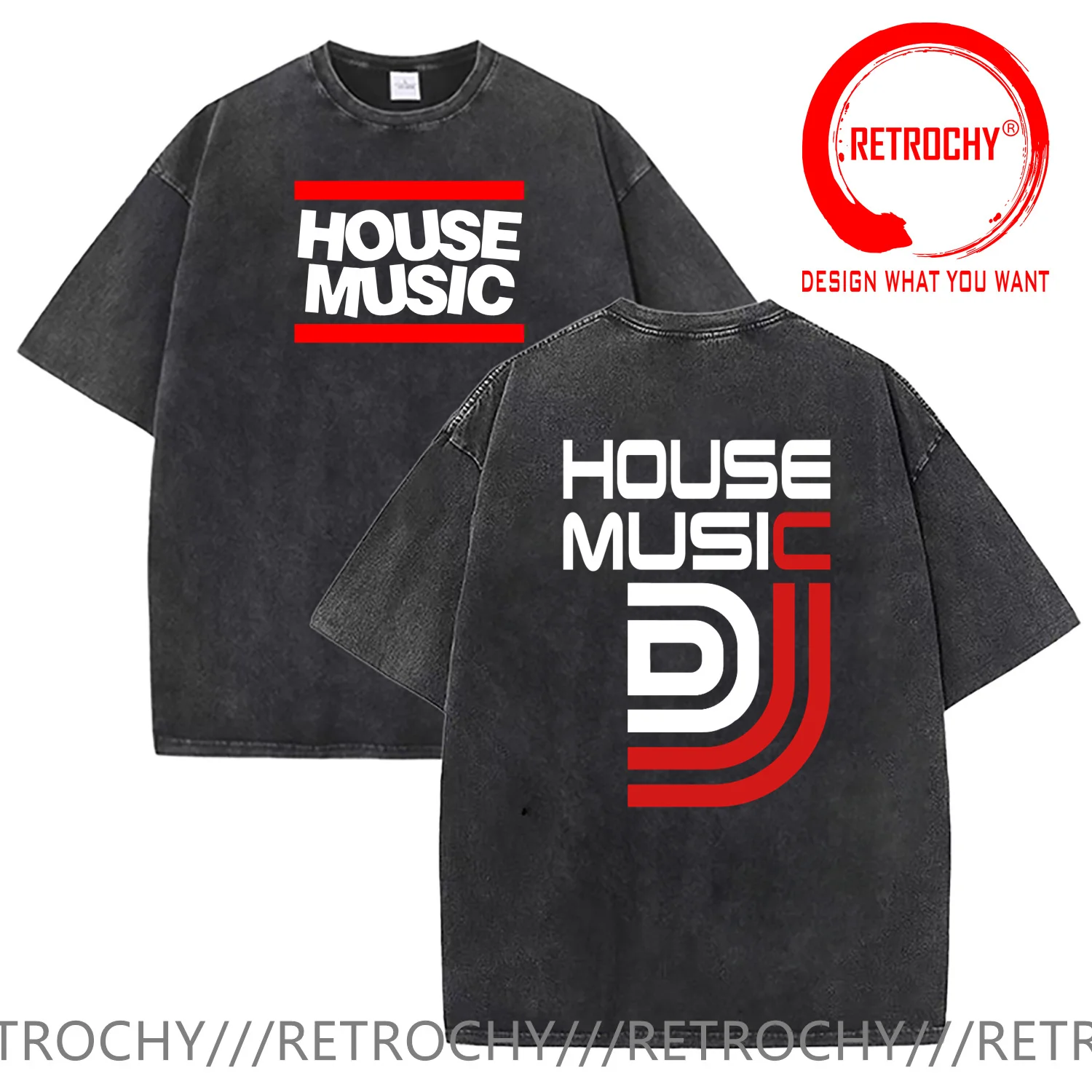Vintage Washed Cotton T Shirt Man Hip Hop DJ House Music Print T-shirt Men Women Fashion Cotton T Shirts Summer Breathable Tees