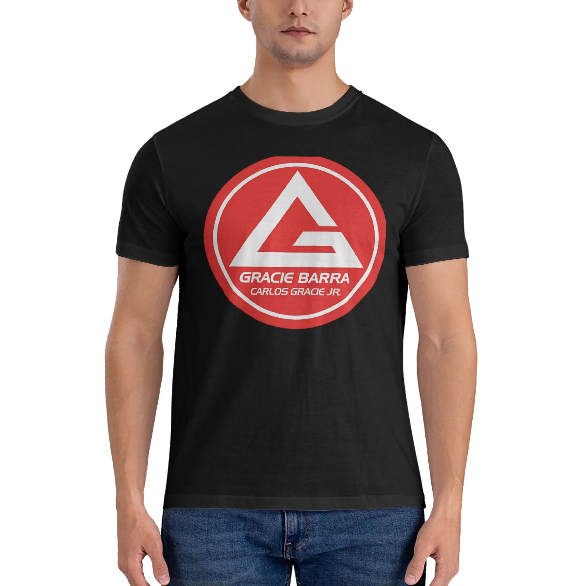 Camiseta Estilo Americano Gracie Barra Carlos GR em Estoque - Camada Interna Esportiva Urbana de Manga Curta para Primavera e Outono