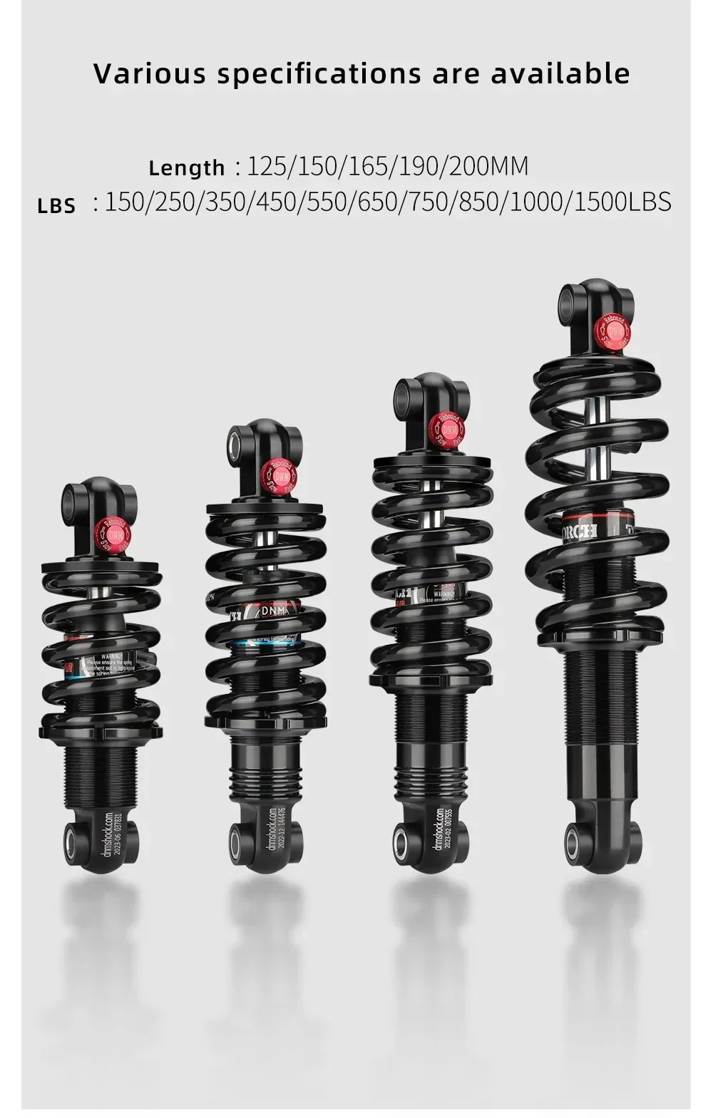 DNM DV-22AR Mountain Bike Spring Shock Absorber 125mm/150mm/165mm/190mm/200mm  MTB Bicycle Rear Shock Absorber 450lbs - 1500lbs