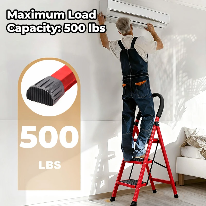 سلم قابل للطي 3/4/5 خطوات مع دواسات مضادة للانزلاق، مقعد محمول عالي التحمل للاستخدام المنزلي والتجاري