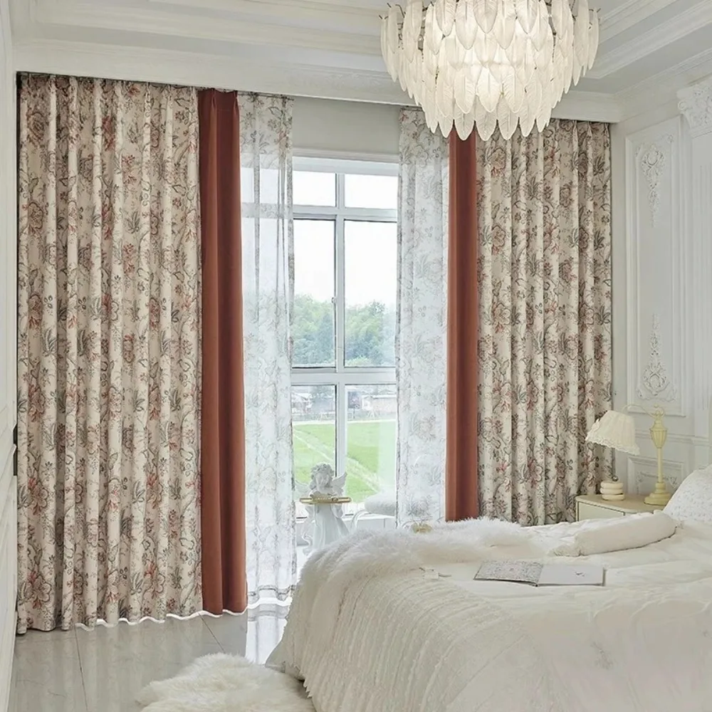 French American Pastoral Chenille Blackout Curtains for Living Room Bedroom Window Balcony Sun Protection Thermal Insulated