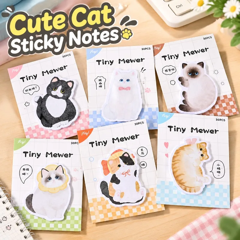 Cute Cat Sticky Notes Student Note Label Stickers Cartoon Memo Notebook Office Jot Marker Tabs Self-adhesive Paper Supplies
