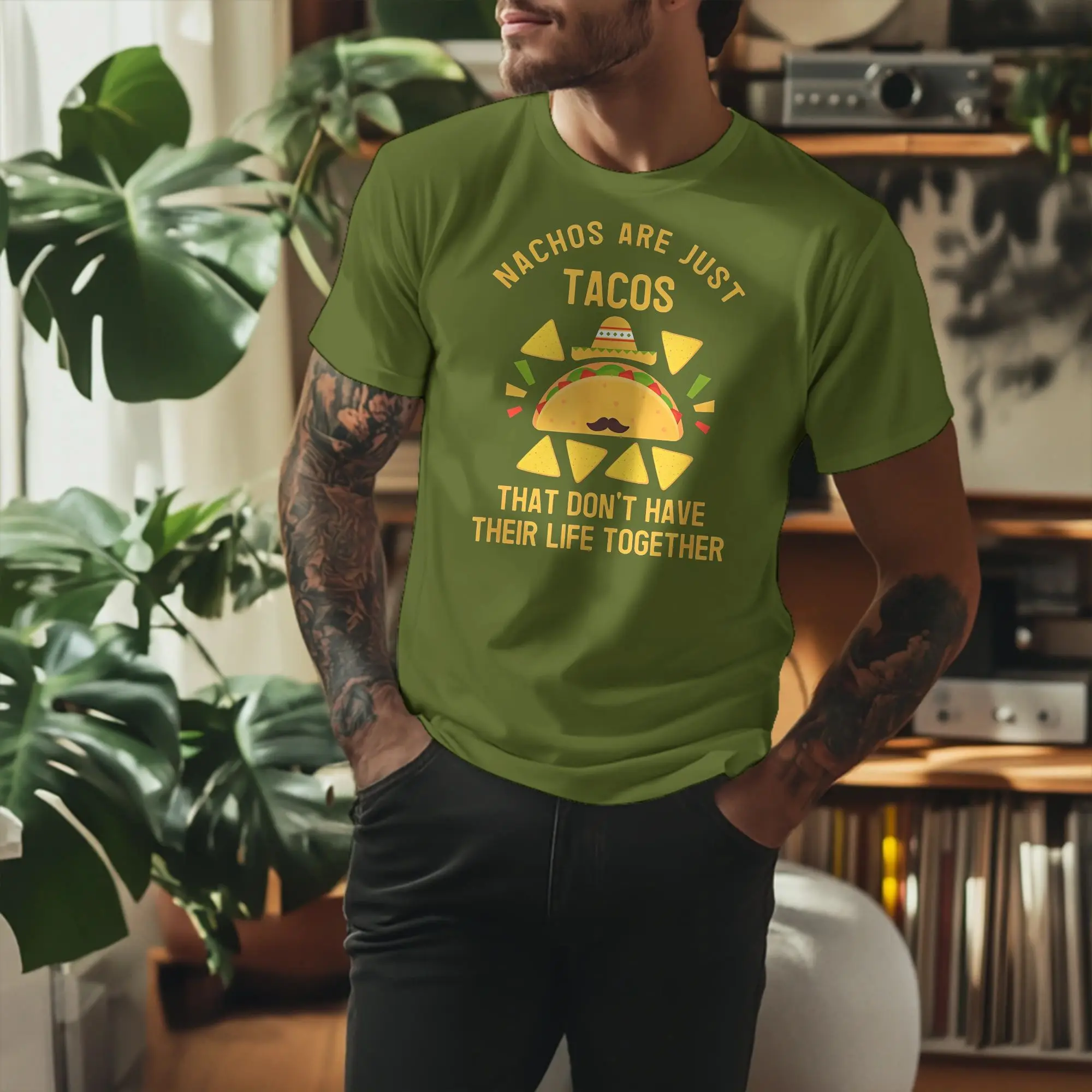 Nachos Are Just Tacos T Shirt for Men Cotton T-Shirt Round Collar Cinco De Mayo Tee Shirt Short Sleeve Clothes Graphic Printed