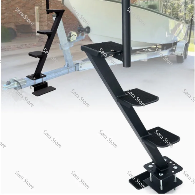 Heavy duty marine trailer pedals with safety handles, non-slip surface, unlike most deep V-trailers