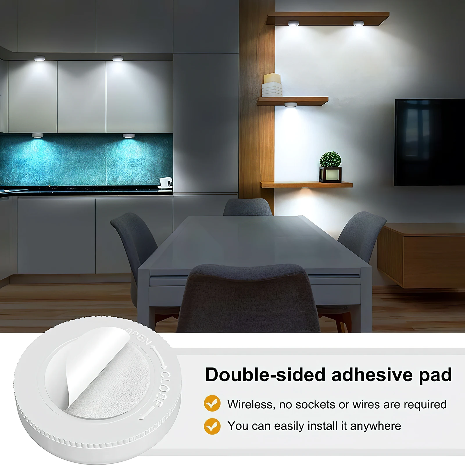 

8pcs Touch Operated Stick On Lights Portable Night Light Adhesive Cabinet Puck Light For Indoor Outdoor Self-Adhesive