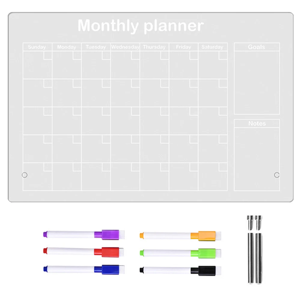 

1 set Acrylic Memo Board Set 7cm Nails 6 Pens Transparent Writing Board Home School Office Students Painting Gardening