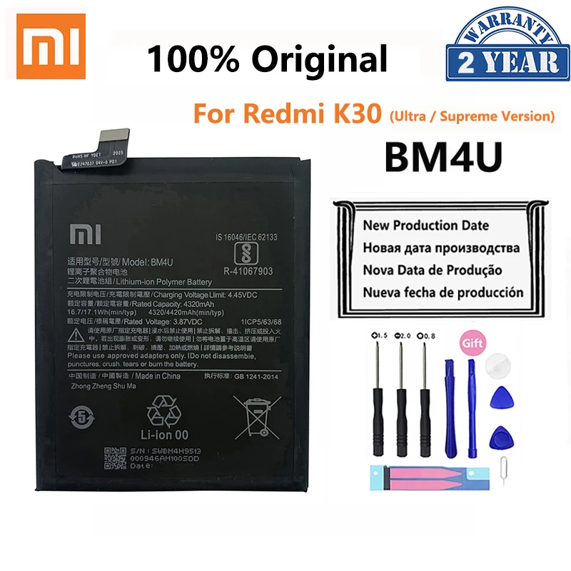 100% Original  BM4P BM4U BM4Q Phone Battery For Xiaomi Redmi K30 Pro K30Pro Supreme Version Poco F2 Pro Batteries Bateria