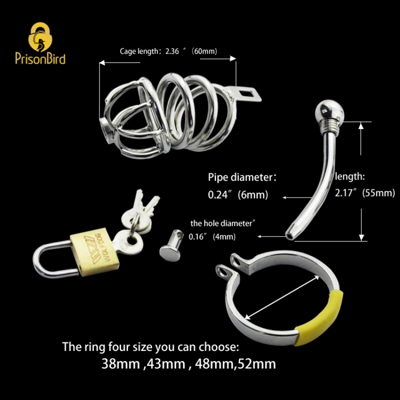 Chaste Bird New!Stainless Steel Male Chastity Device with Catheter,Cock Cage,Virginity Lock,Penis Ring,Penis Lock,Cock Ring A008