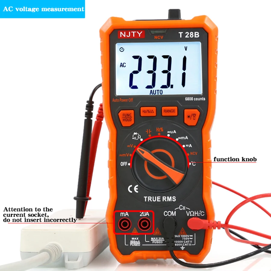 NJTY T28B Multimeter High Precision Digital Display Household Electrician\'s Multifunctional Meter