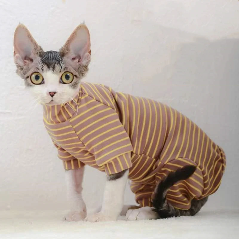 Sphynx Cat Sweater Sphinx Cats Striped Hoodies Warm Costume DevonRex Shirt Turtleneck Undercoat for Outwear Winter Spring Autumn