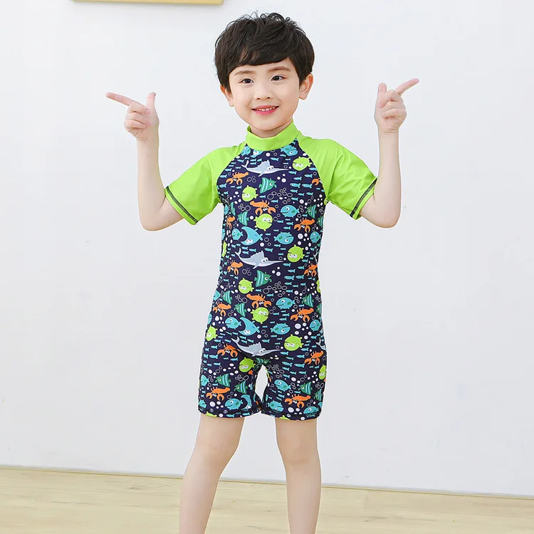 Cartoon Kids One Piece Swimsuit Boys Toddler Baby Swimwear Short Sleeve Quick Dry Summer Beach - view 5