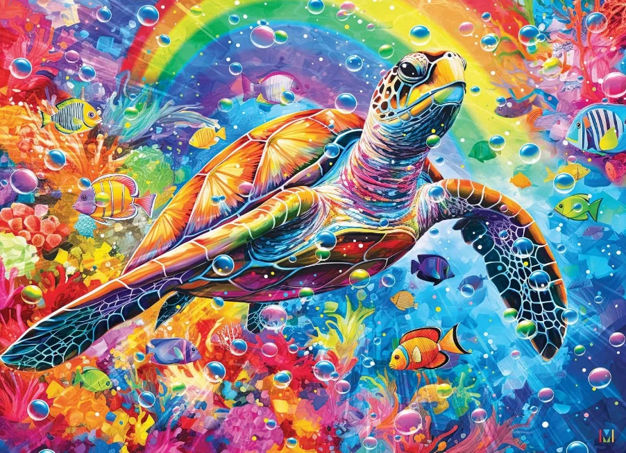 Jigsaw Puzzle 500/1000/1200/2000PCS Vibrant Sea Turtle Tropical Fish Ocean Bubbles Pattern DIY Puzzle Desktop Decor Present