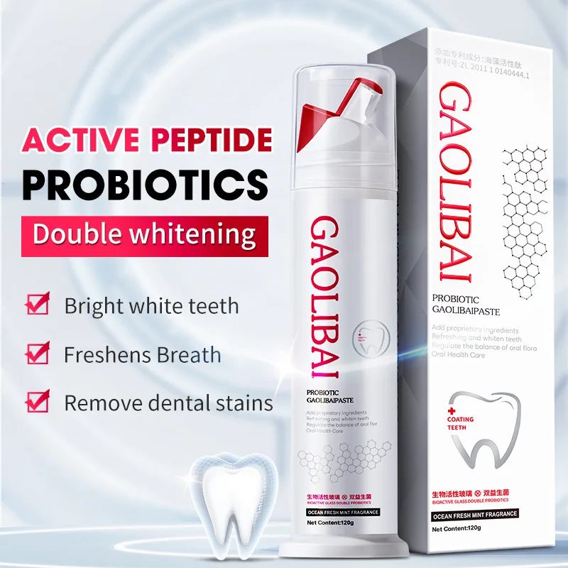 

Double Whitening Probiotic Toothpaste, Seaweed Active Peptide, Remove Tobacco Stains Balance Flora, Fresh Breath 120g