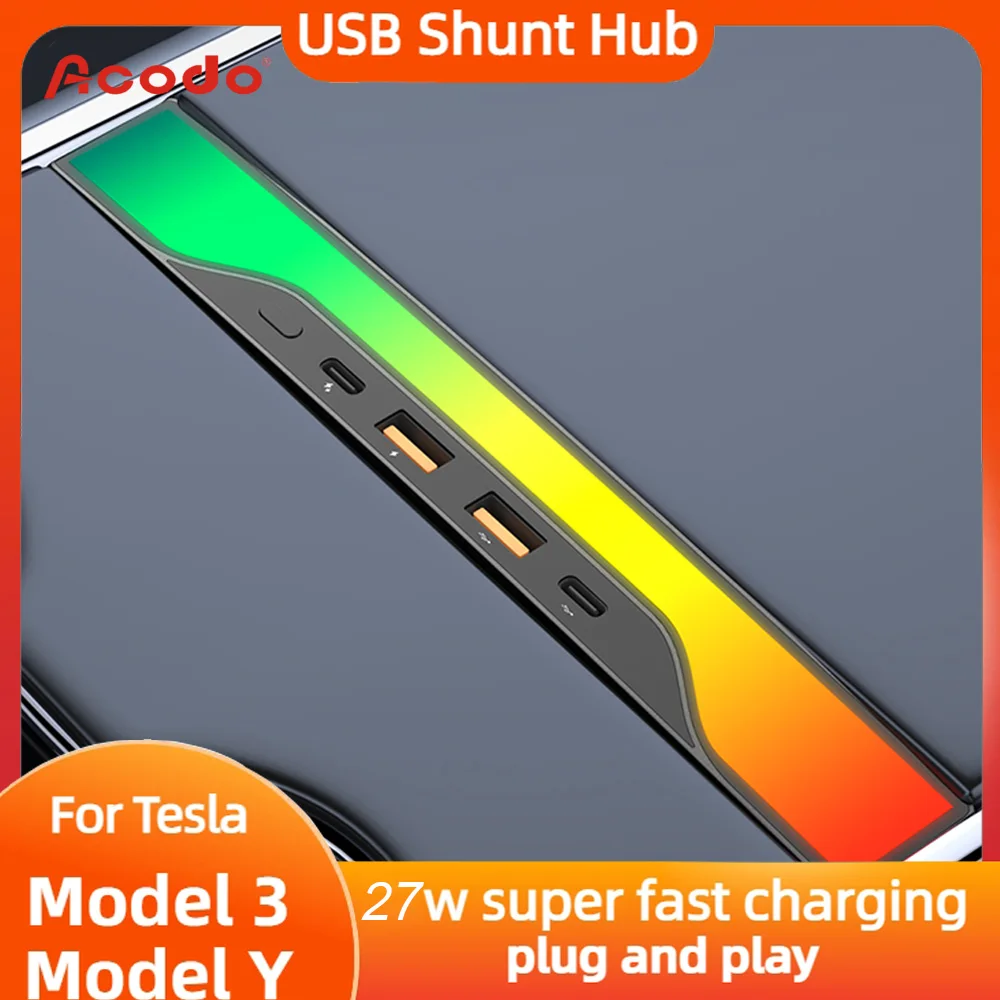 For Tesla Model 3 Y 2021 2022 2023 USB Hub 4-Port 27w Fast Charger Smart Docking Station Adapter Power Shunt Splitter Extension