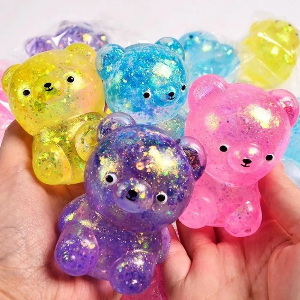 Fidget Bear Toy Squishys Glitter Gummy Bear Small Cute Animal Anti Stress Fidget Splat Decompressions Vent Squeeze Toy New