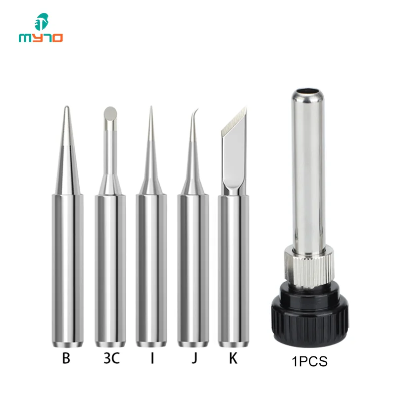 MYTO 900M 5pcs Mixed Soldering Iron Tips And Stainless Steel Sleeve 3-piece Set For 936 Welding Station  I J K B 3C