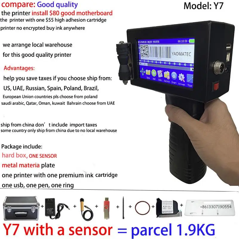 Top S7 Y7 12.7mm variable QR Bar batch code date number logo expiry date label portable hand jet handheld thermal inkjet printer