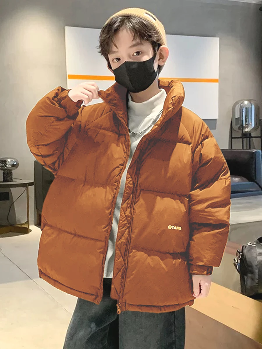 

Thiened down Cotton Jaet for Boys Winter Outerwear Youth Faion Warm Stand Collar Zipper Closure Casual Sle Pure Color