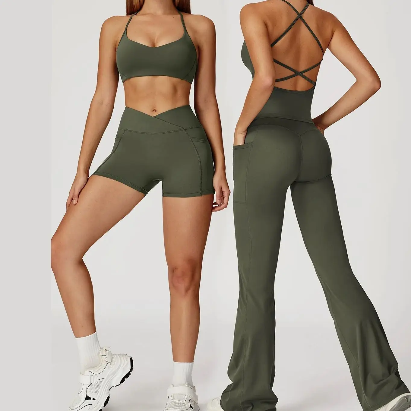 

Naked fashion Yoga set Women Cross back Beauty Bra Quick Drying Exercise set Women Outdoor Breathable Running Fitness Sport suit