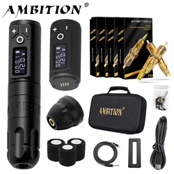 Ambition Soldier Wireless Tattoo Machine Pen Kit Coreless Motor with 2400mAh Battery 80pcs Mixed Cartridge for Tattoo Artist