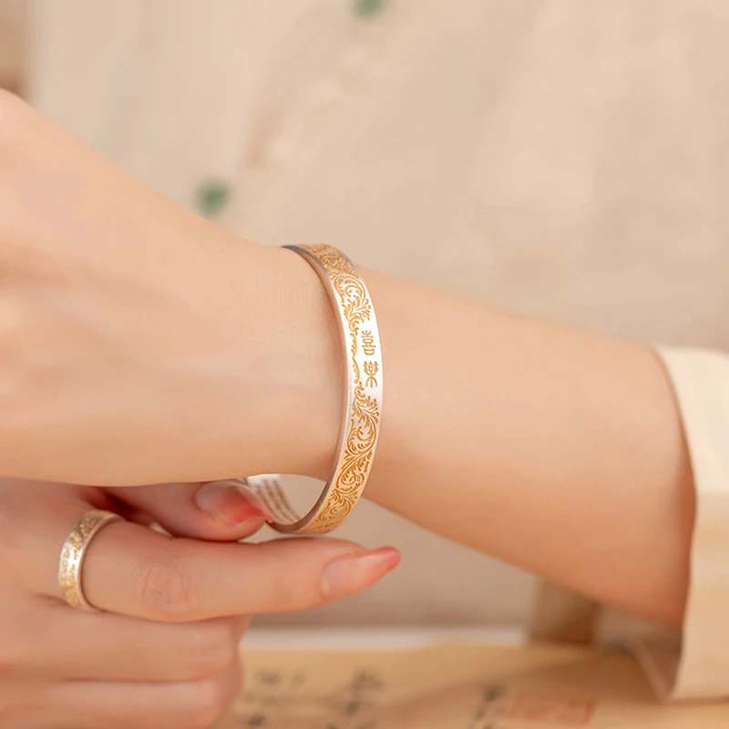 925 فضة سوار الذهبي الإسورة كلمة صينية رغبة جيدة خمر للمرأة فتاة خاتم هدايا مجوهرات أنيقة دروبشيب بالجملة