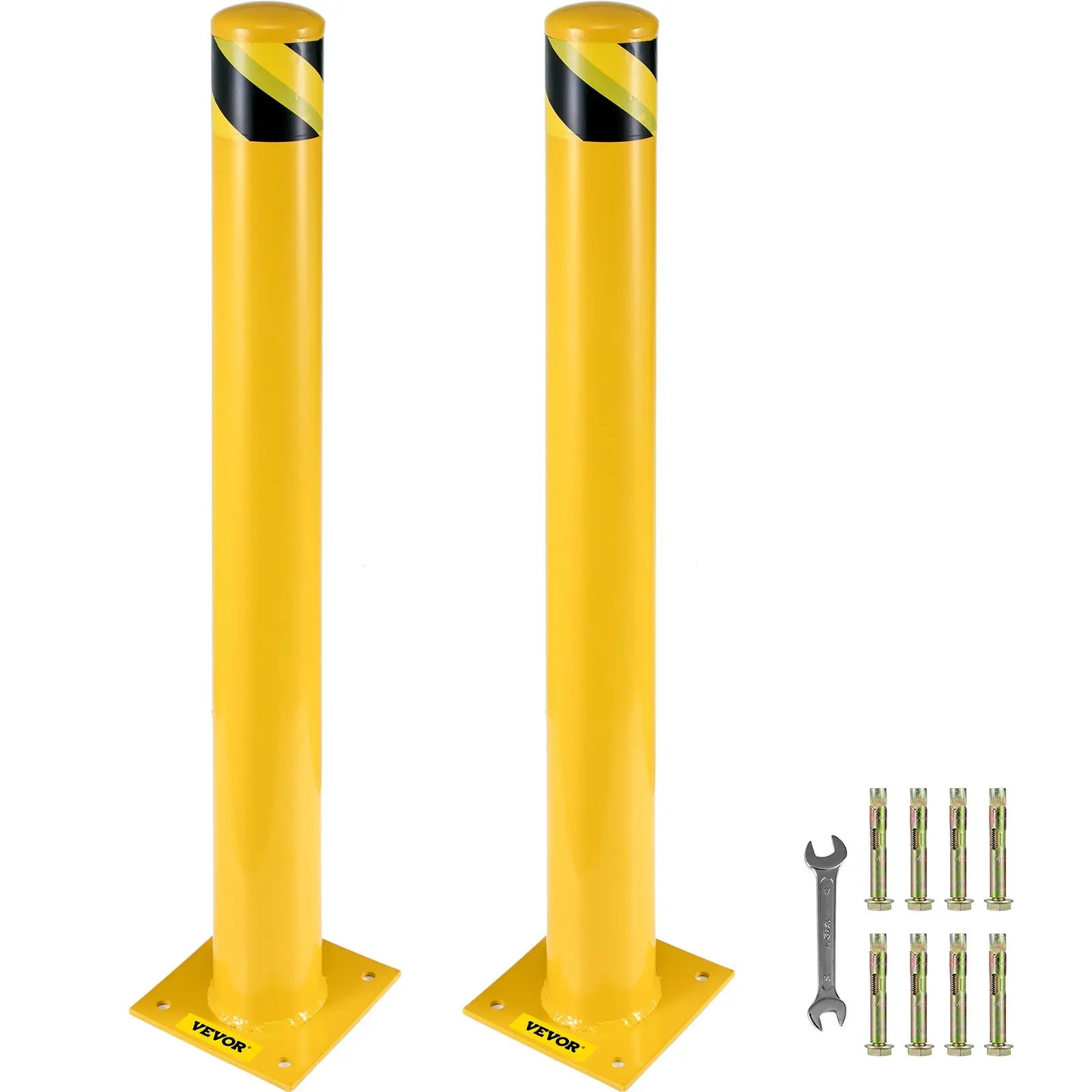 VEVOR Safety Bollard, 48 Inch Height Bollard Post, 5.5 Inch Diameter Steel Pipe Safety Bollard Post, Yellow Steel Bollard, Steel