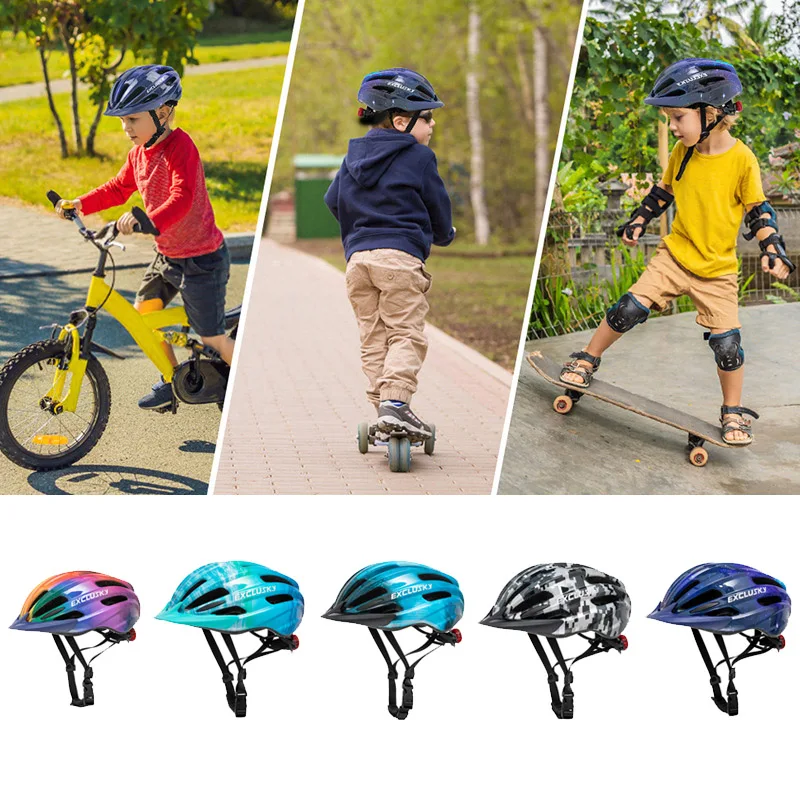 Exclusky Kids Bicycle LED Light  Helmet Outdoor Sports Helmets Skateboarding Roller Skating Rock Climbing Head Protection cap