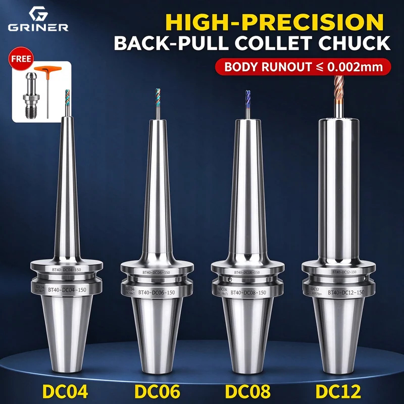 GRINER BT40 rear pull handle, BT30 rear pull handle with deep cavity, BT50 conical, CNC dynamic balance,DC04, 06 08 12