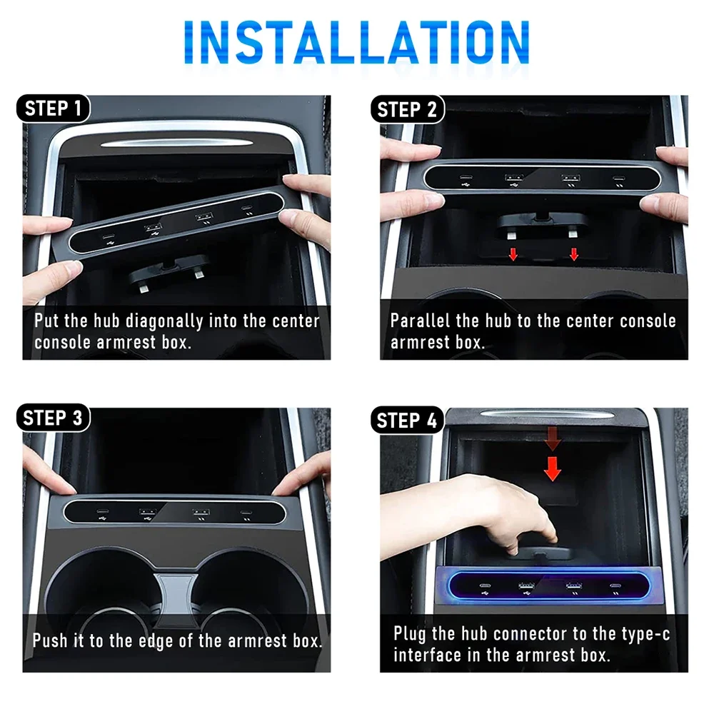 Intelligent Docking Station 27W Quick Charger USB Shunt Hub Retractable Car Charger Central Control Splitter For Tesla Model 3 Y