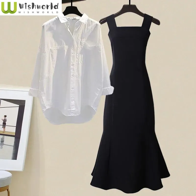 

Spring/Summer Set Women's 2023 New Korean Style Slim and Versatile Shirts Age Reducing Dresses Two Piece Set Fashion