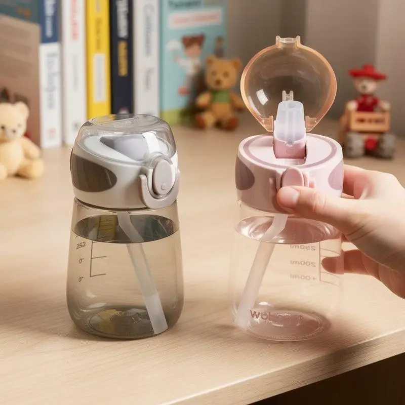 400ml Water Bottles Plastic Water Straw Cup Food-Grade Silicone Drop Proof Kids Sippy Cup Lightweight Leak-proof Water Bottle