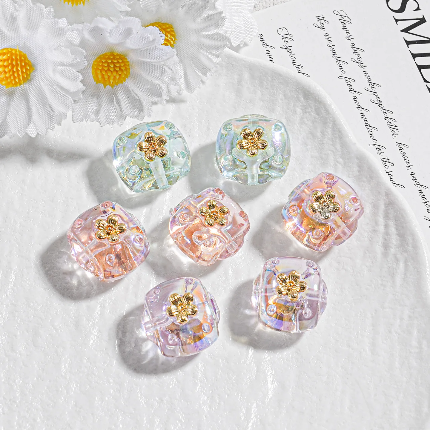 

20pcs Transparent Acrylic Pendant Loose Beads Flower Necklace Earrings Spacer Beads Diy Bracelet Earring Jewelry Making Findings