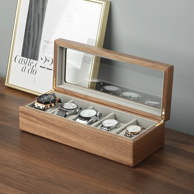 Solid Wood Watch Storage Box for Men, Black Walnut Jewelry and Bracelet Organizer, High-End Collection Box, Luxury Gift