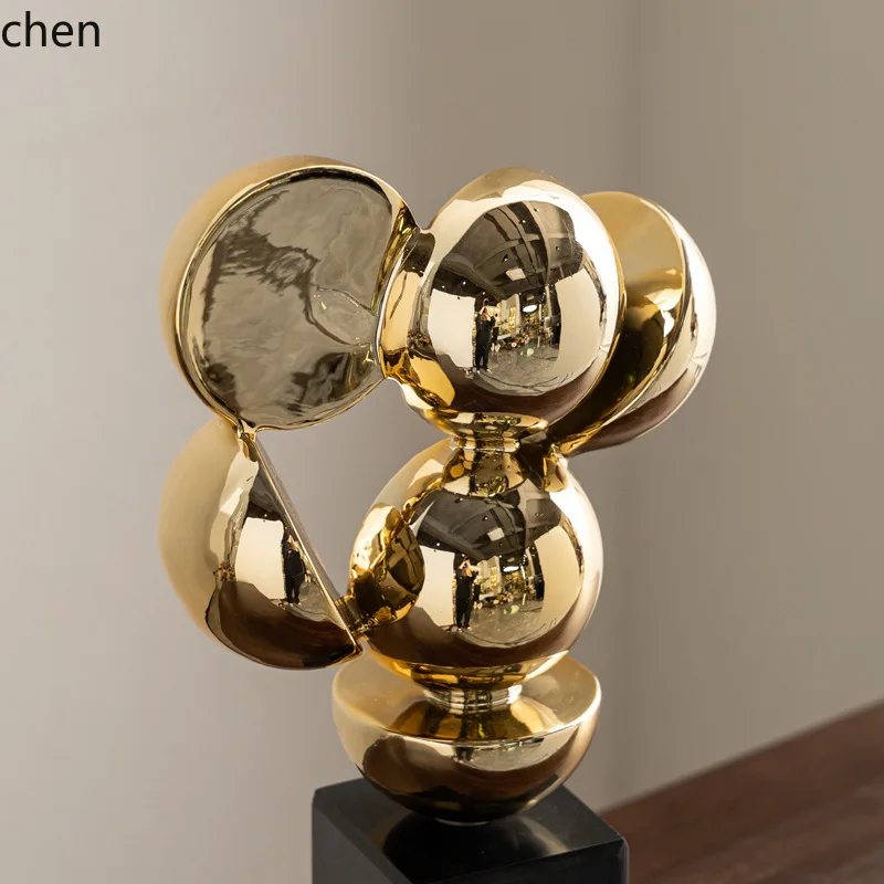 YFY الحديثة الخفيفة الفاخرة مطلي الذهب هندسية مجردة النحت الصغيرة الراقية الديكور نموذج غرفة خزانة التلفزيون #5