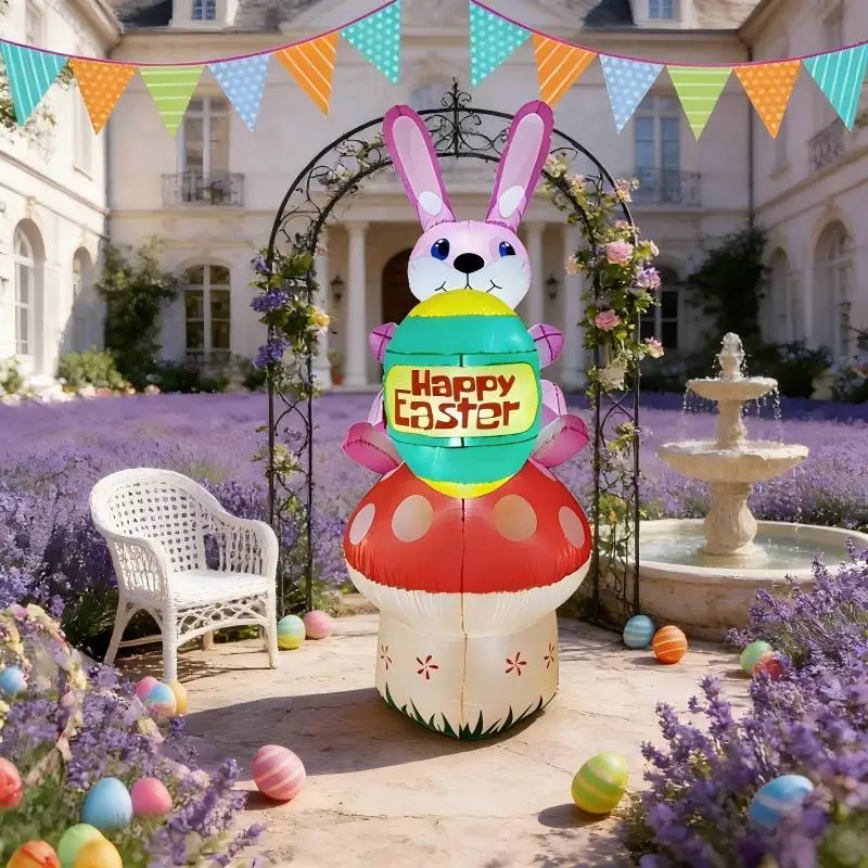 

Easter Holiday Festival Inflatable Toy 2.1M/6.8FT DIY Inflatable Model LED Light Mushroom Egg Rabbit Decor Garden Yard Ornament
