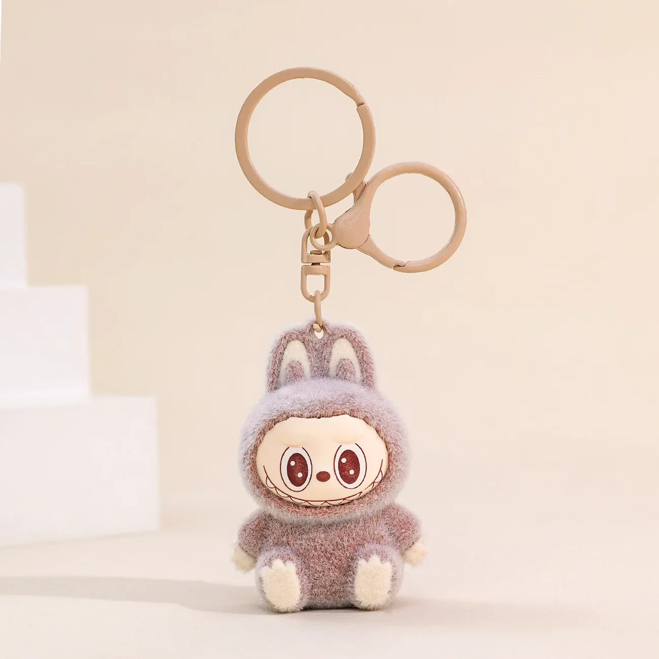 Sitting Labubu Doll Keychain External Implantation Fluff Pvc Toy Phone Ornaments Bag Charms Car Keychain Christmas Gifts