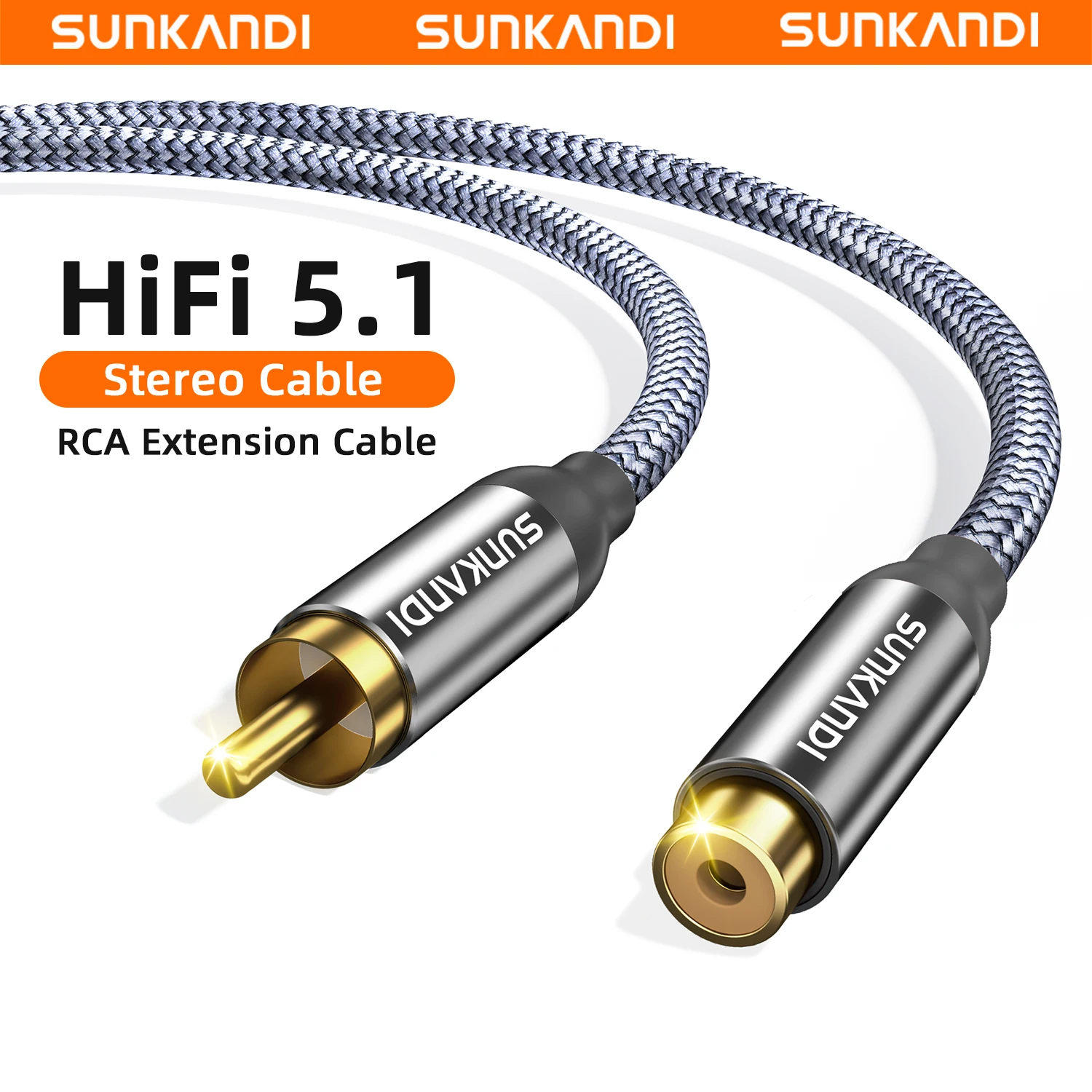 SUNKANDI RCA Male to Female Extension Cable, Copper Housing RCA Male to RCA Female Cable Stereo Audio Extension Cable Adapter